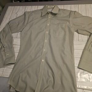 Paul Fredrick Shirt Mens 15.5‎ 34 Blue Yellow Striped Non Iron Cotton Dress Slim